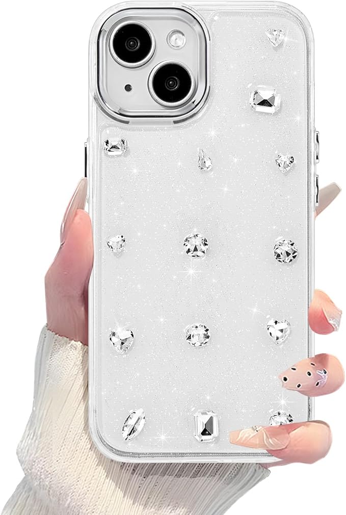 EYZUTAK Case for iPhone 15 Plus, Bling Glitter 3D Diamond Phone Case Cute Sparkly Crystal Clear Aesthetic Design Case Slim Soft Durable TPU Transparent Protective Cover for Women Girls - Crystal