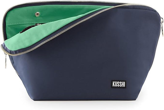 KUSSHI Washable Travel Makeup & Cosmetic Bag - Brush Organizer Sold Separately (Vacationer, Navy/Mint)