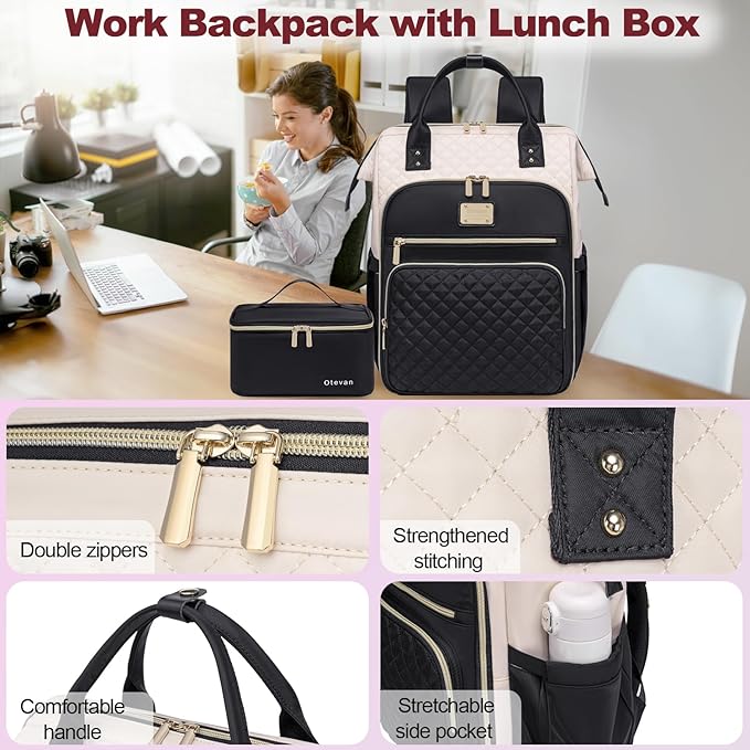 Lunch Backpack for Women, 15.6 inch Laptop Backpacks for Womens, Work Backpacks with Lunchbox,Insulated Back pack Cooler,Teacher Nurse Travel Backpack for Women