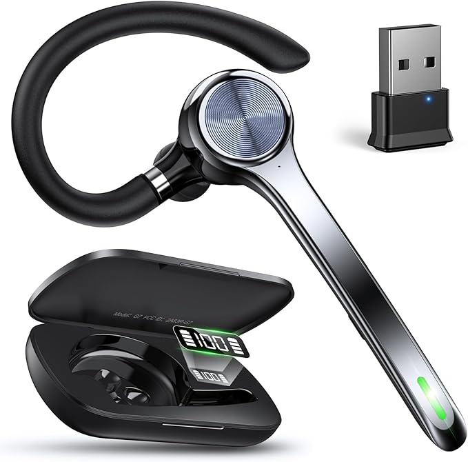 Bluetooth Headset, Wireless Earpiece with Upgrade Noise Canceling Mic,500mAh Charging Case Support 72H Talking Time,Hand-Free Headphones with Mute Button for Computer Cell Phones Trucker Work