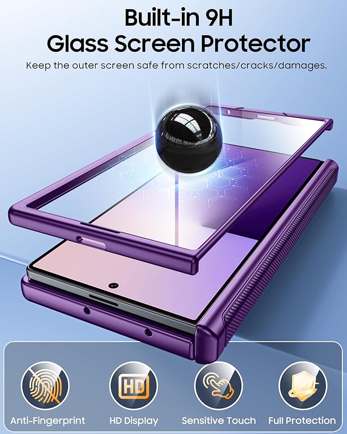 CENMASO for Samsung Galaxy Z Fold 7 Case with Card Holder [RFID Blocking] Camera Cover, Hinge Protection, Hidden Kickstand, Screen Protector, Slim Shockproof Phone Case for Galaxy Z Fold 7-Purple