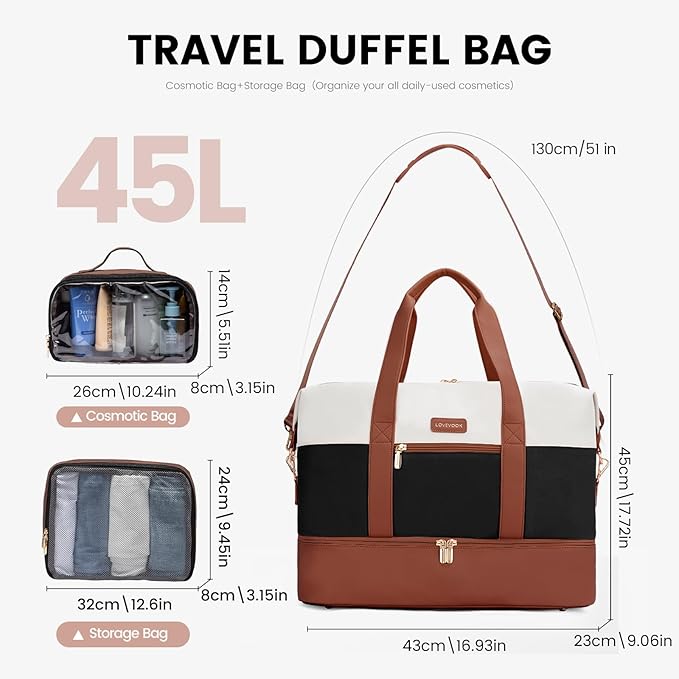 LOVEVOOK Weekender Bag, Large Travel Duffel Bag for Women with 2 Packing Cubes, Carry on Overnight Bag with Shoe Compartment, Mom Hospital Bags for Labor and Delivery