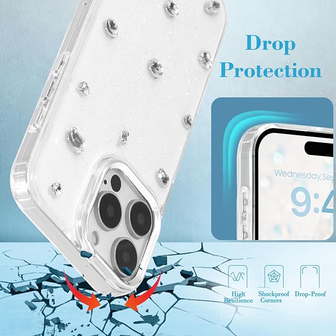 EYZUTAK Case for iPhone 17 Pro Max, Bling Glitter 3D Diamond Phone Case Cute Sparkly Crystal Clear Aesthetic Design Cover Slim Soft Durable TPU Transparent Protective Cover for Women Girls - Crystal