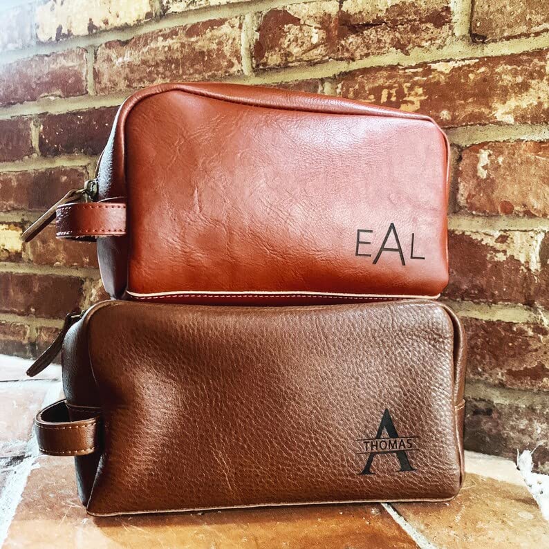 100% Genuine Leather Personalized Toiletry Bag for Men • Mens Toiletry Travel Bag • Travel Essentials for Men • Vacation Essentials Bathroom Travel Organizer • Groomsmen Gifts Shaving Bag for Men