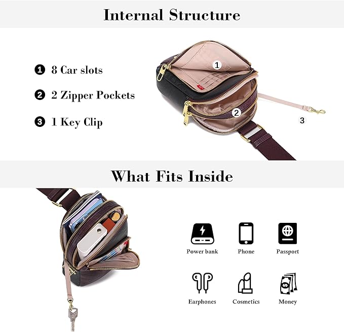 INICAT RFID Blocking Sling Bag Leather Crossbody Bags for Women Fanny Pack Cross Body for Woman Chest Bag for Travel 1.9L