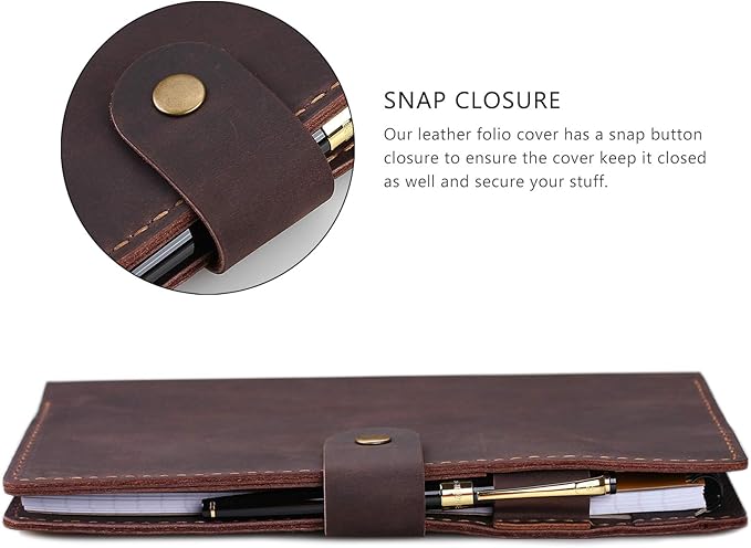 Robrasim Leather Cover for 6"x9" Steno Notebook, Leather Folio Cover Compatible with 6x9 Spiral Steno Pads, A5 Notebook Organizer with Pen Loop - Coffee