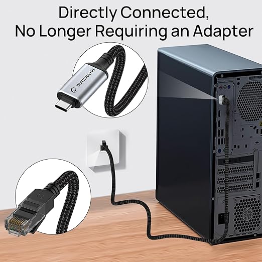 USB C to Ethernet Cable 15FT, Type C to RJ45 Nylon Cord, Gigabit Directly Connected, Compatible for MacBook Pro, iPad Pro, Smartphone, Laptop, PC