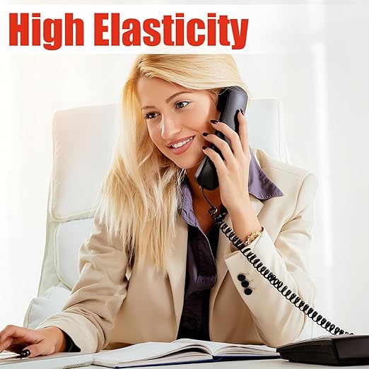 Uvital Telephone Phone Handset Cable Cord, Coiled Length 1.2 to 10 Feet Uncoiled Landline Phone Handset Cable Cord RJ9/RJ10/RJ22 4P4C(Black,2 PCS)