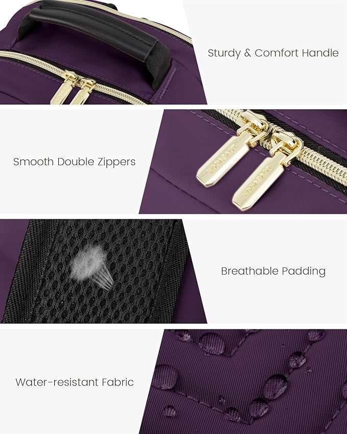 LOVEVOOK Laptop Backpack Purse for Women, Work Travel Computer Bags, College School Backpack for Student Girl, Quilted Casual Daypack with USB Port, Fit 15.6 Inch Laptop, Deep Plum