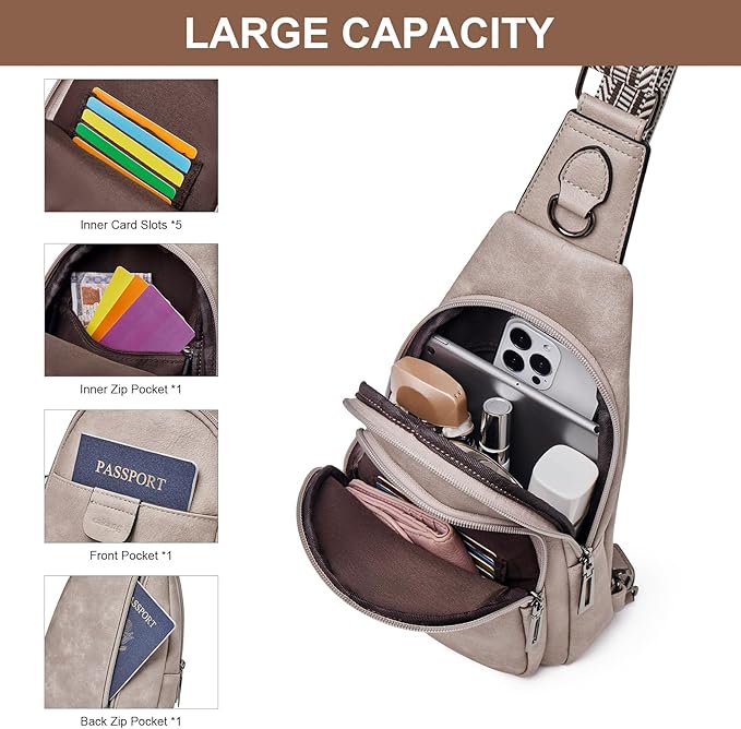 Womens Sling Bag Crossbody Bags for Women Vegan Leather Sling Backpack Daypack Fanny Pack Crossbody Purse Travel