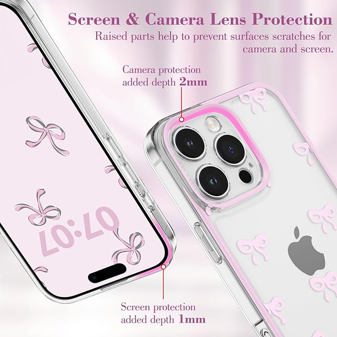 EYZUTAK Case for iPhone 17 Pro, Clear Cute Ribbon Bowknot Pattern Aesthetic Transparent Phone Case Raised Camera Protection Stylish Slim Soft Durable TPU Protective Cover for Women Girls - Pink