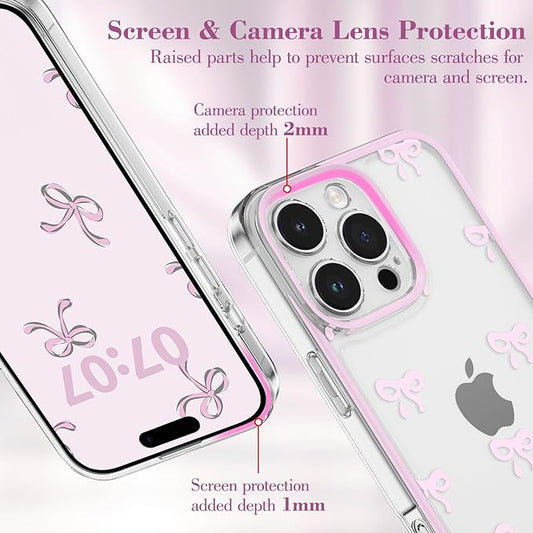EYZUTAK Case for iPhone Air, Clear Cute Ribbon Bowknot Pattern Aesthetic Transparent Phone Case Raised Camera Protection Stylish Slim Soft Durable TPU Protective Cover for Women Girls - Pink