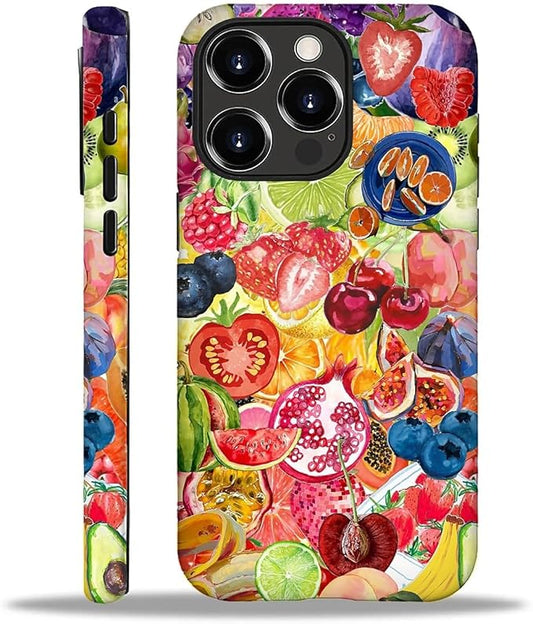Case for iPhone 16 Pro,Summer Fruit Collage for Woman Men Full Body Protective Cover Shockproof 2 in 1 Silicone + Hard PC Case for iPhone 16 Pro