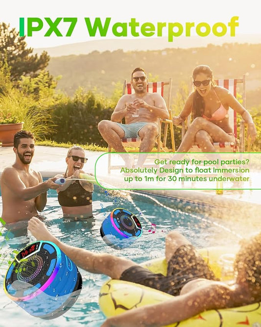 ssuowao Bluetooth Shower Speaker, IPX7 Waterproof Portable Speakers with LED Display, FM Radio, Suction Cup, Built-in Mic, Mini Speaker for Bathroom Travel Pool Beach