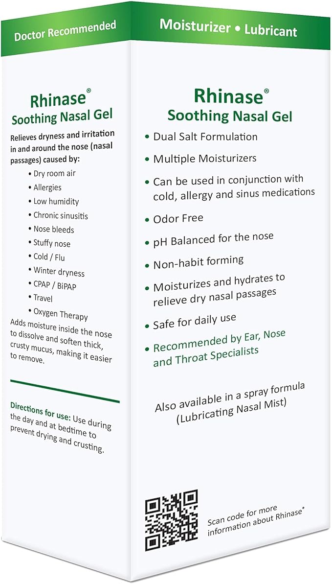 Rhinase Allergy Relief Lubricating Nasal Gel – Steroid Free, Dual Wetting Agent & Salt Formulation (1 oz.) for Nasal Dryness Nosebleeds Saline Gel for Nose…