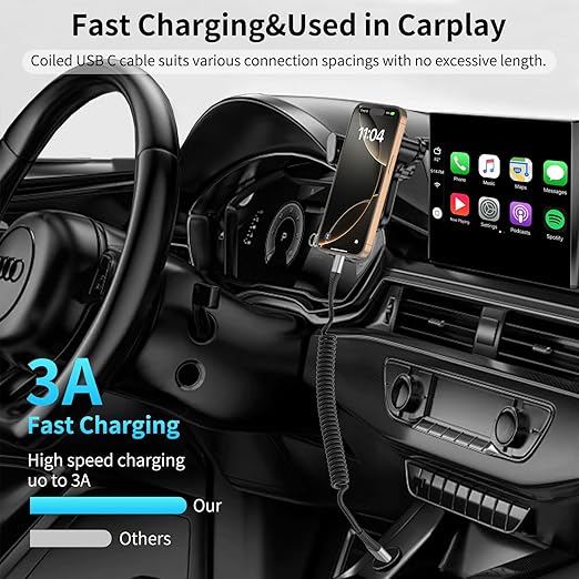 Coiled USB C Cable 2 Pack, 3ft USB to USB-C Cable for Car, Android Auto Coiled USBC CarPlay Cord, 3A Retractable USB C Cord Fast Charging for iPhone 16 15 Pro Max, Samsung Galaxy S24 S23 S22 S21
