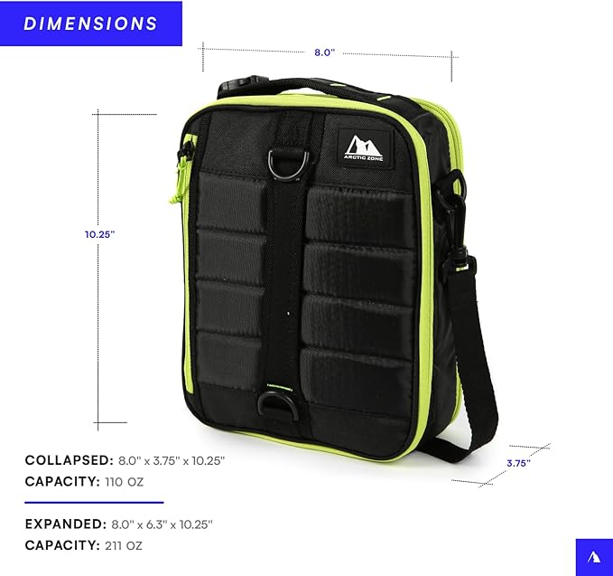 Arctic Zone Ultimate Upright Expandable Lunch Pack, Dual Compartment Insulated - Black