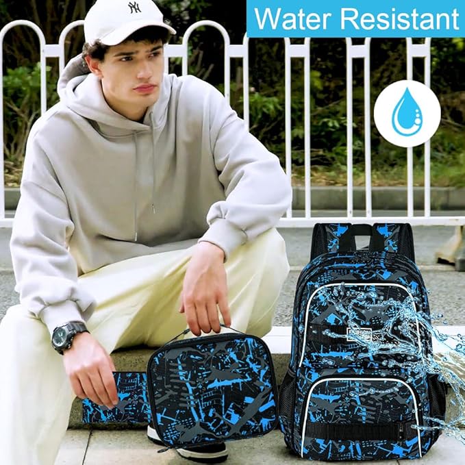 3Pcs Backpack for Girls Boys, 17 Inch School Bookbag with Lunch Box, Durable Laptop Backpacks Set for Teens College