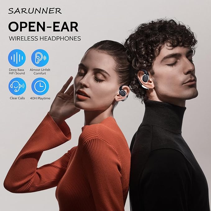 Open Ear Headphones Earbuds Wireless 5.3 Bluetooth Earbuds with LED Digital Display IP55 Waterproof, Wireless Headphones Touch Control Sport Earbuds for Running, Cycling, Gym, Hiking, Gift