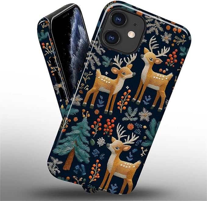 Case for iPhone 11 Case,Cute Christmas Reindeer Design - Hybrid Dual Protection Silicone + Hard PC Shockproof Full Body Cover Slim Anti-Scratch Protective Case for Men Women
