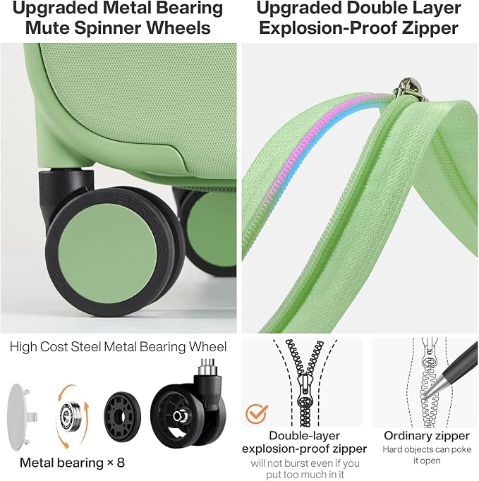 mixi Upgrade Carry on Luggage 14 Inch Underseat Personal Item Suitcases with Spinner Wheels, Hardside Rolling Suitcase PC with TSA Lock Lightweight Travel Case, Fine Grid Avocado Green