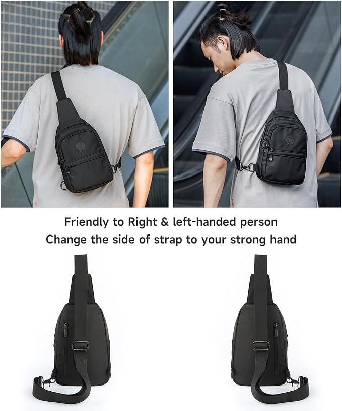 Sling Bag for men Small Crossbody Bags 5L Crossbody Sling Backpack Waterproof for Travel Hiking Commute (Black)