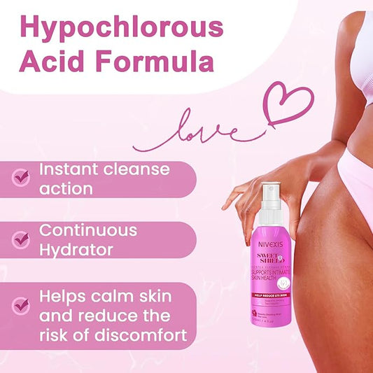 Feminine Intimate Skin Spray, Vaginal Odor Control & Itch Relief, pH Balanced Hygiene Cleanser, Soothes Irritated for Vaginal, Hypoallergenic, Fragrance-Free Hypochlorous Acid Formula, 4 fl oz