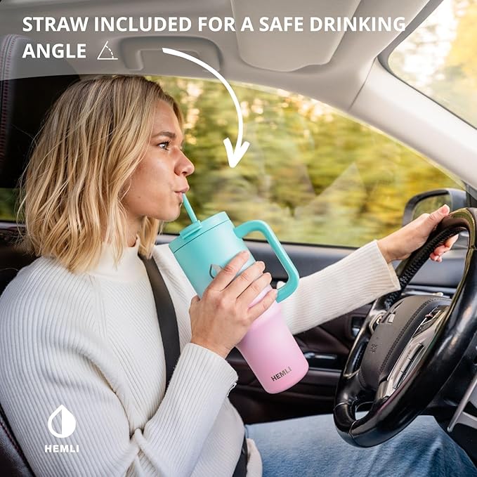 40 Oz Tumbler with Handle and Straw, Insulated Tumbler with Leakproof 2-in-1 Lid and Straw, Reusable and Portable Water and Coffee Stainless Steel Travel Mug, Vacuum Insulated