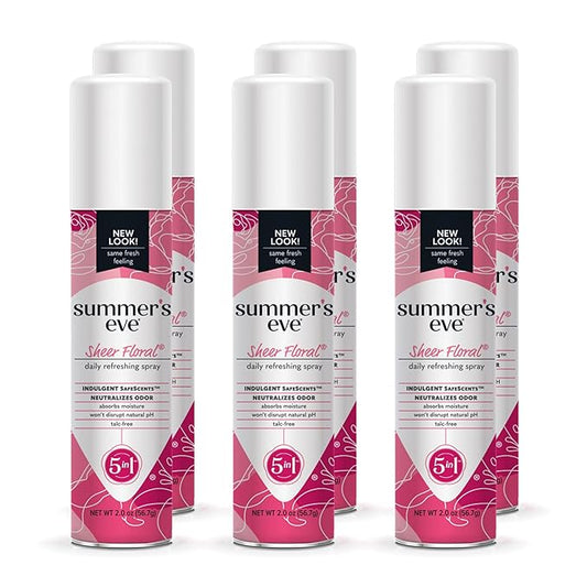 Summer's Eve Freshening Spray | Sheer Floral | 2 oz Size | Pack of 6 | pH Balanced, Dermatologist & Gynecologist Tested