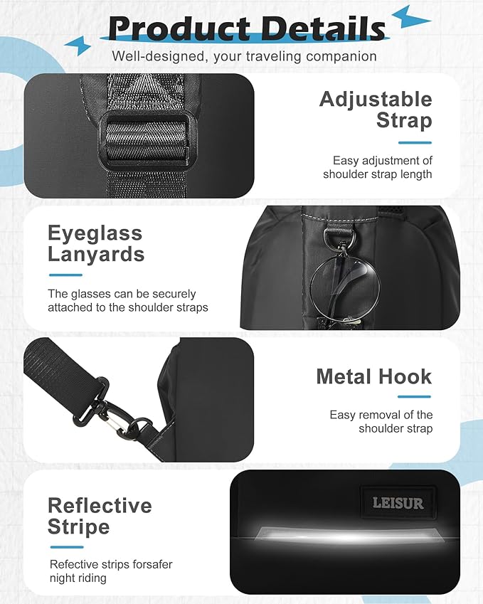 Black Crossbody Sling Backpacks Sling Bag for Men Women, Small Shoulder Backpack Motorcycle Chest Bags One Strap Backpack, Mini Chest Daypack for Casual Travel Hiking Gym Outdoor Sports