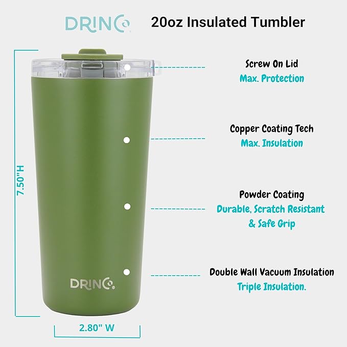 Drinco - 20 oz Stainless Steel Tumbler | Double Walled Vacuum Insulated Mug With Lid, 2 Straws, For Hot & Cold Drinks (20oz Forest, 20oz)