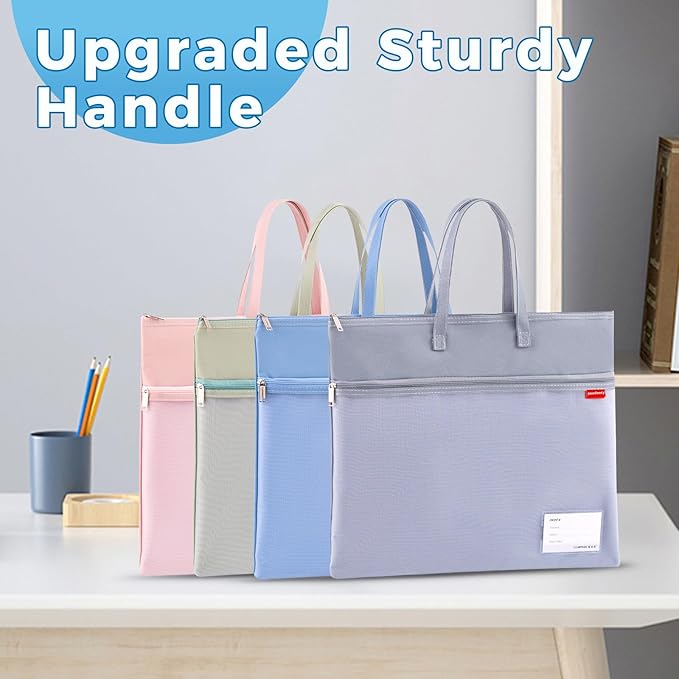 Pendancy Mesh Zipper Pouch A4 Size, Large Double Pocket Waterproof File Bag with Handle, 11x13.8 in Foldable Document Storage for Puzzle Project/Cross Stitch/Travel/Office（Advanced Green）