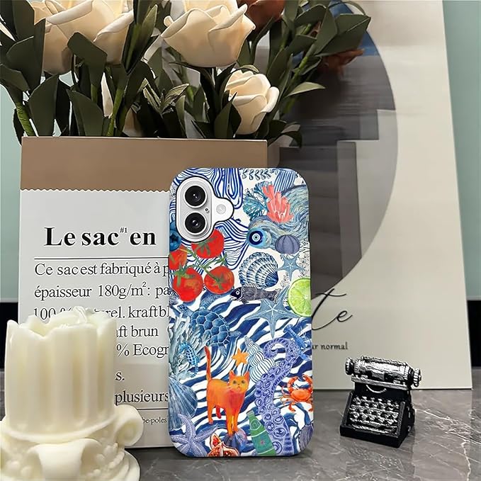 Case for iPhone 16,Leopard Cherry Shell Aesthetics for Woman Men Full Body Protective Cover Shockproof 2 in 1 Silicone + Hard PC Case for iPhone 16