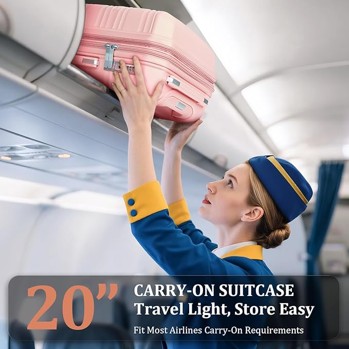 4-Piece Expandable Hardshell Luggage Set with TSA Lock (14/20/24/28) - Lightweight PP Suitcases, 360° Silent Spinner Wheels and Durable 100LB Handle for Air Travel (Pink)