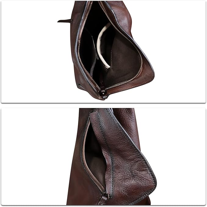 Genuine Leather Sling Bag for Men and Women Vintage Full Grain Leather Sling Purse Chest Daypack Over Shoulder Crossbody Bag (Coffee)