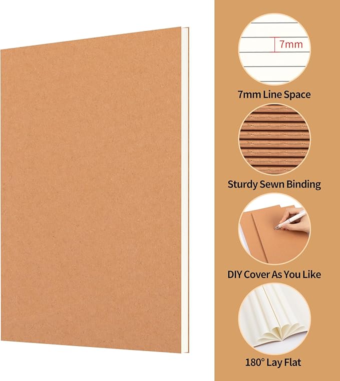60 Pack A5 Ruled Lined Kraft Notebooks Bulk, Journaling Notebooks, A5 Lined College Ruled Notebook, 8.3x5.5 Inches 60 Pages Travel Journal Notebooks Set for Work, School, Student, Kids, Writing