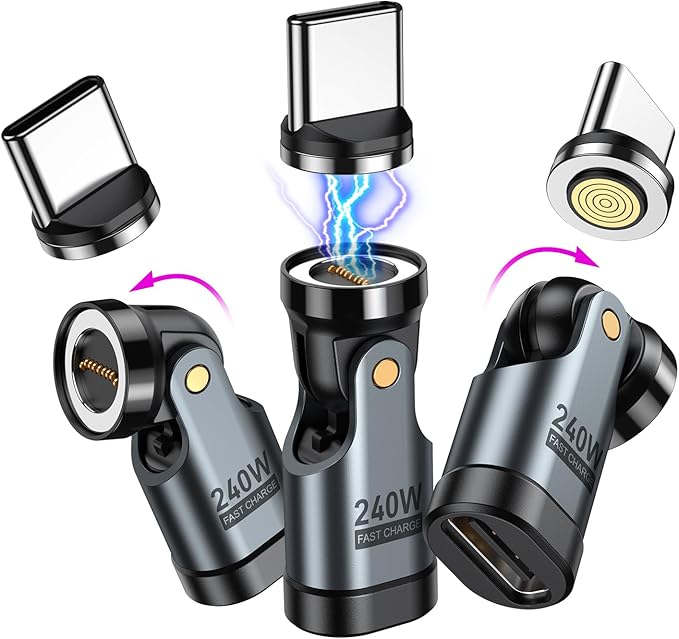 A.S 240W USB C Magnetic Adapter (3Pack), Gen3 USB C 90 Degree Adapter/C Right Angle Adapter/180 Degree USBC Adapters/USBC to USBC Adapters for Phone 16/15, Ma-Book Pro/Pad Series, Samsung