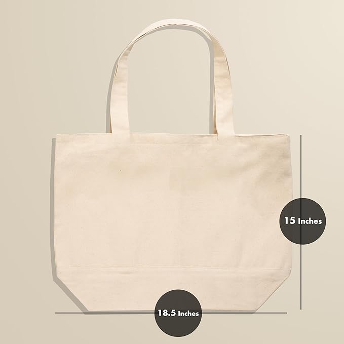 Carrywell |Not Made in China| 6 Pack Cotton Tote Bags, Reusable Grocery Shopping Bag, Durable 13oz Organic Cloth w/Handles