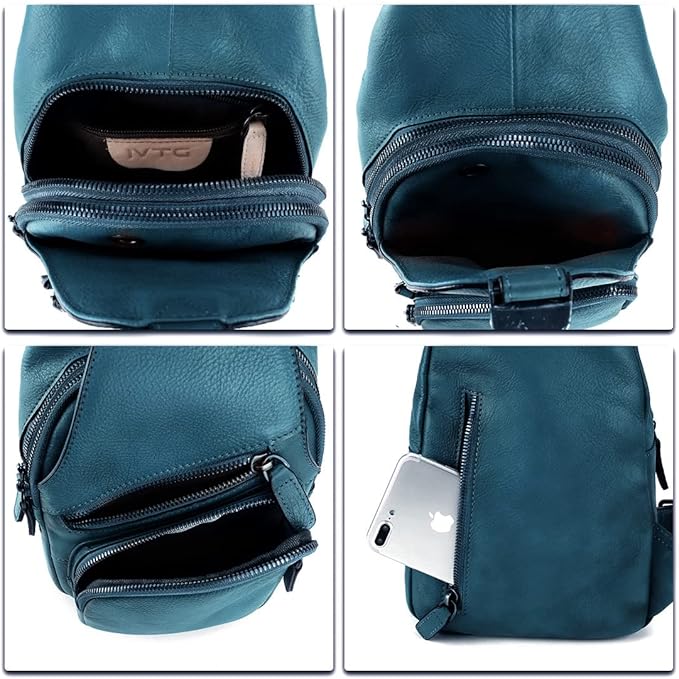 IVTG Genuine Leather Sling Bags for Men and Women Chest Shoulder Backpack Handmade Crossbody Motocycle Daypack