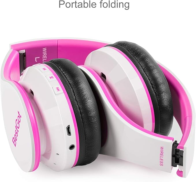 Kids Headphones Bluetooth, BT6002 Wireless Headphones for Kids Child Volume Limited 85/110dB for School Foldable Headset for 60 Hours PC/Phone/Tablets/TV (White/Pink)