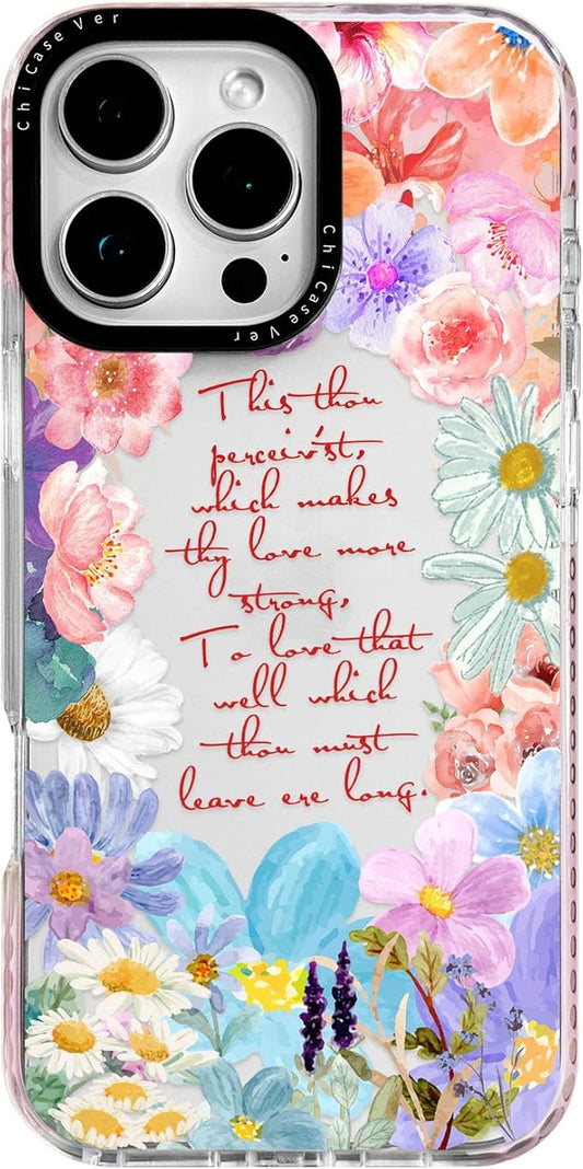 for iPhone 14 Pro Max Case, Romantic Floral Pattern with Poetic Quote, Military-Grade Drop Protection, Cute Soft Slim TPU Protective Cover with Camera Protection for Women & Girls