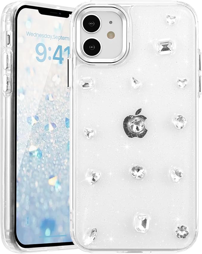 EYZUTAK Case for iPhone 11, Bling Glitter 3D Diamond Phone Case Cute Sparkly Crystal Clear Aesthetic Design Case Slim Soft Durable TPU Transparent Protective Cover for Women Girls - Crystal
