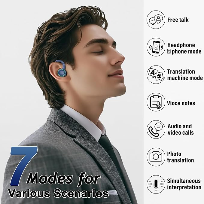 Ai Language Translation Earbuds, 144 Language Translator Earbuds 3-in-1 Translation Headphones, Blue