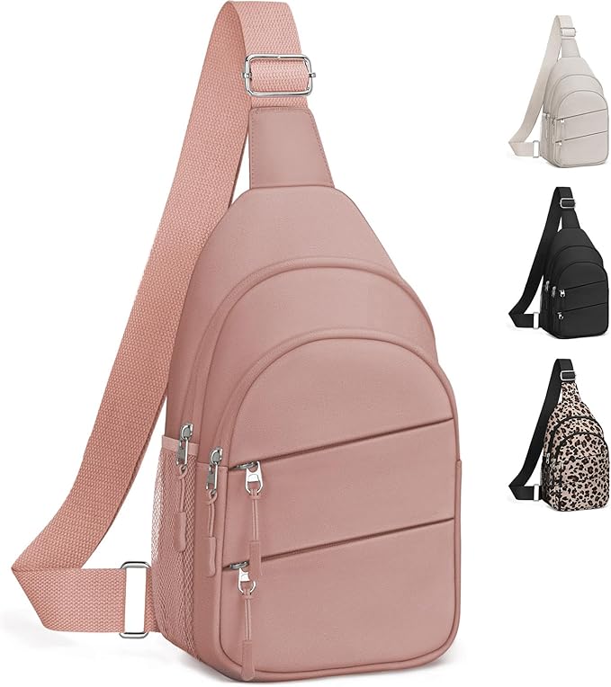 Crossbody Bags for Women, Sling Bag for Men, Small Hiking Backpack Anti Theft Lightweight for Outdoors Travel (L, Pink)