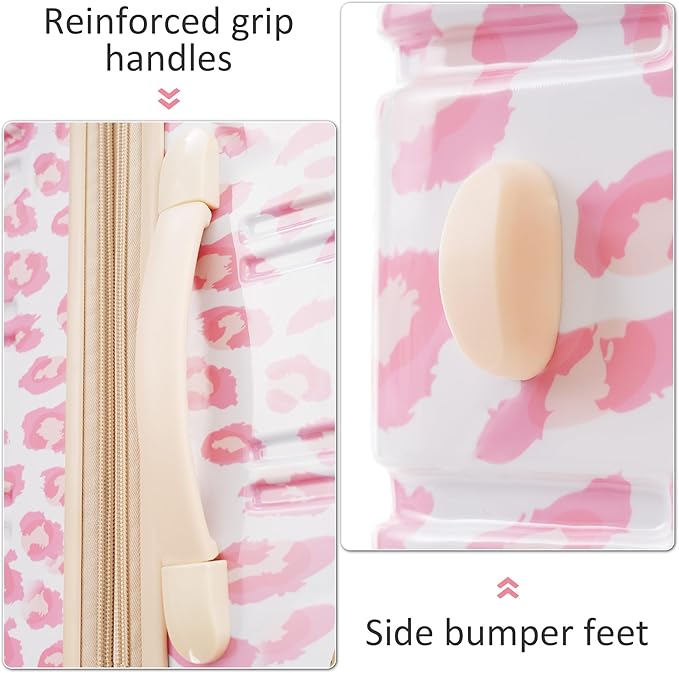 Merax Luggage Sets 3 Piece, Hardside Expandable Suitcase Set with Spinner Wheels, Lightweight Leopard Luggage 20+24+28 IN, Leopard Pink