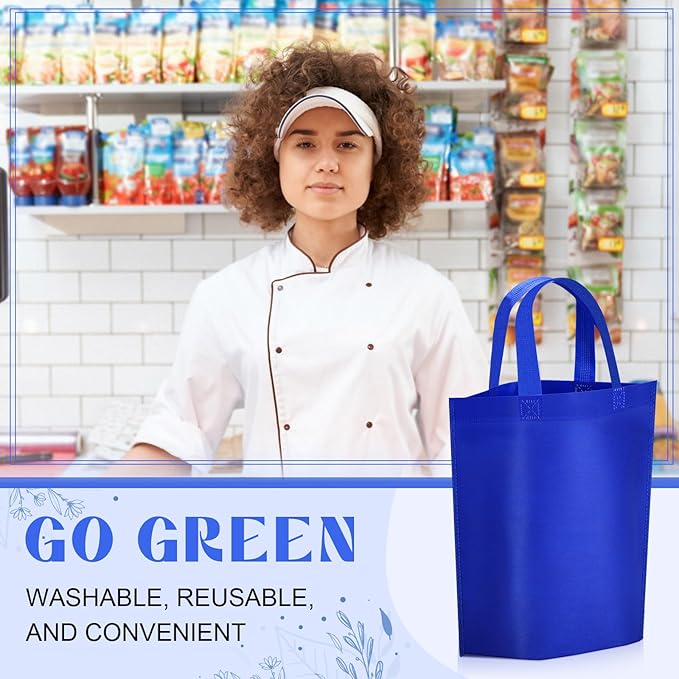 Windyun Reusable Grocery Bags Large Non Woven Shopping Bags with Handle Foldable Portable Tote Carryall Bulk 11.8x6x13.8 Inch