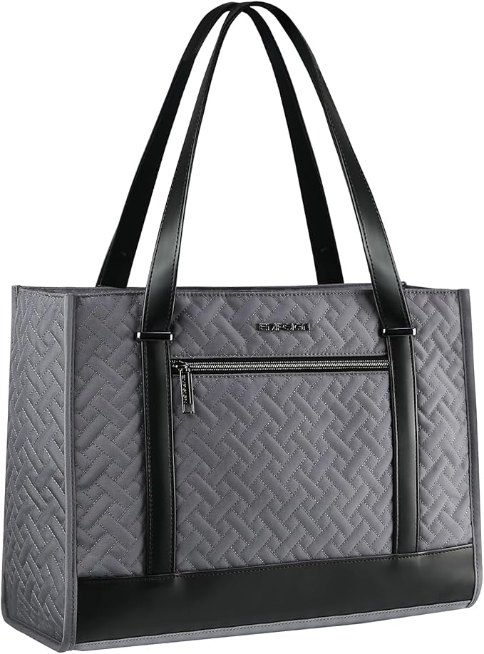 EMPSIGN Laptop Tote Bag for Women 16 Inch, Stylish Computer Shoulder Tote Bag for Work, Large Capacity Quilted Laptop Briefcase, Waterproof Women Business Office Bag, Quilted Grey