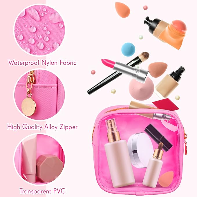 Kacctyen 12 Pcs Mini Makeup Bag Nylon Small Pouch for Purse Mini Square Nylon Pouch with Zipper Small Cosmetic Travel Makeup Bag Purse Organizer for Women(Elegant Color,Translucent)
