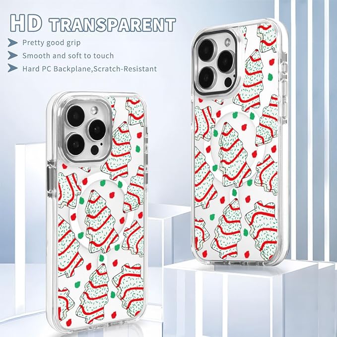 DAIZAG Case for iPhone 15 Pro, [Compatible with MagSafe],Phone Case for Women Girls Magnetic Clear Cover,Christmas Tree Polka Dots