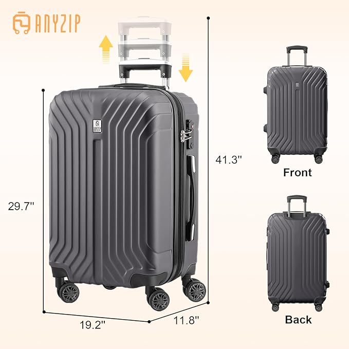 AnyZip Expandable Luggage, 28 Inch Large Hard Shell Checked Suitcase, Rolling Lightweight Travel Suitcases with Wheels TSA Lock (Grey)